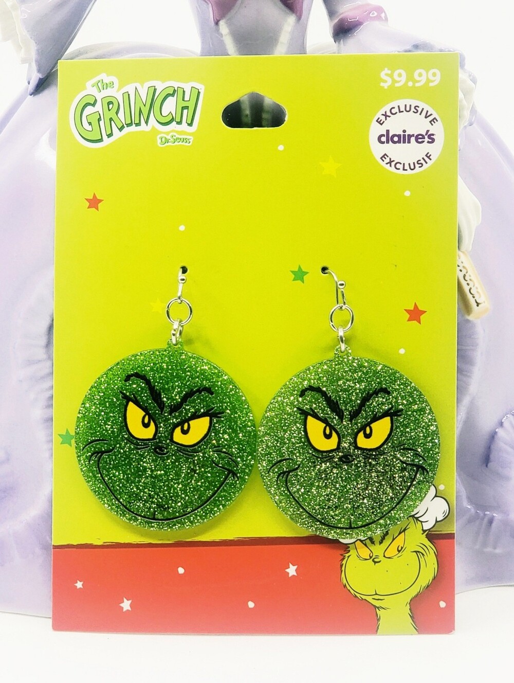 NWT Claires Grinch Dangle Christmas Earrings